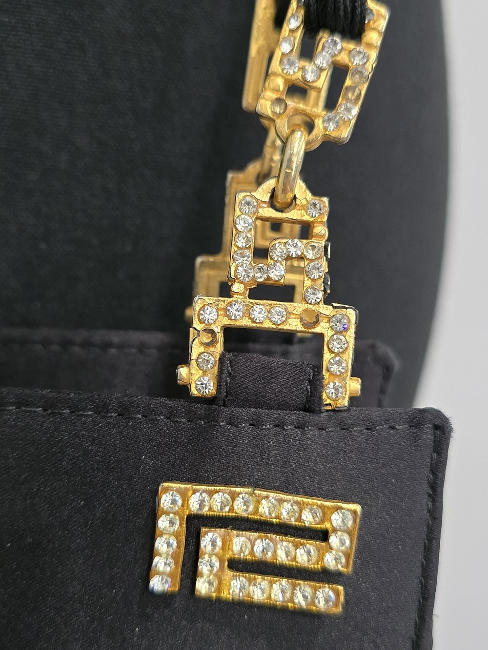 Rare Vintage 1992 Gianni Versace Couture Black Satin Rhinestone Medusa Bag - Picture 8 of 15